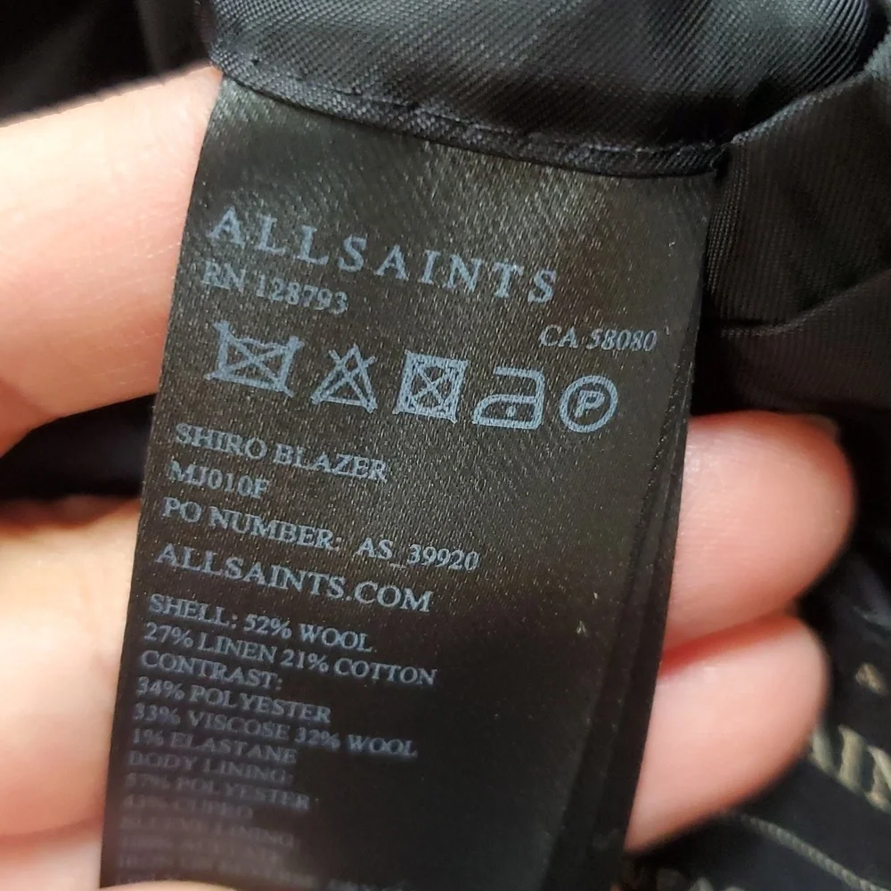 All Saints Shiro Italian Cloth Charcoal Wool Jacket